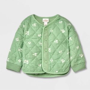 Cat & Jack - Baby Girls' Diamond Quilted Denim Jacket - Green - Size NB - NWT